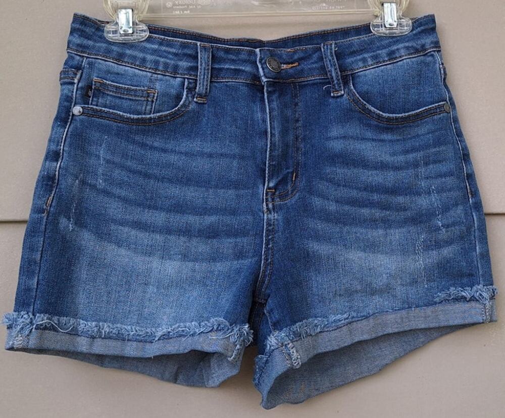 Judy Blue Cotton Rayon Frayed Rolled Hem Jean Shorts Jorts Blue Stretch Sz 29 8